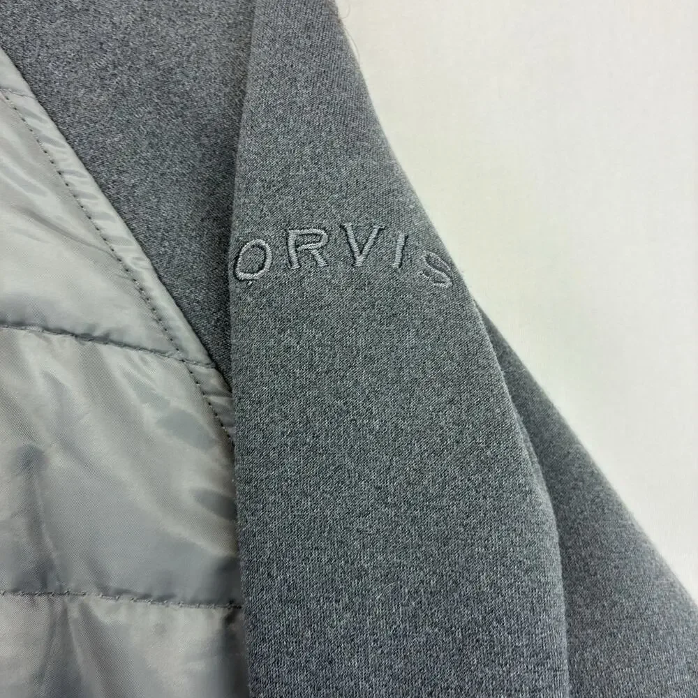 Orvis Men’s XL Quilted Full Zip Fleece Jacket Gray Outdoor Hiking Stretch